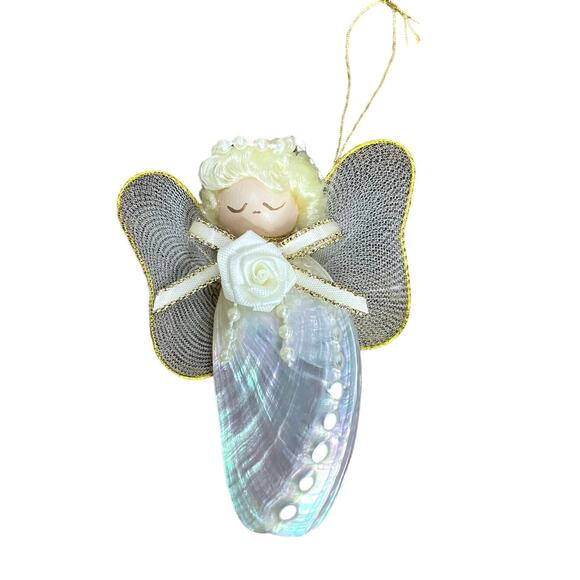 Angel Abalone Shell Christmas Ornament Handmade Pearlized Polished Seashell - Picture 1 of 7